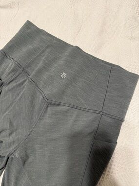 High-Waist Gray Athleta Leggings with Subtle Logo